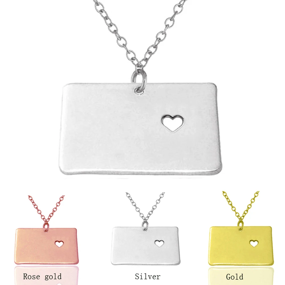 

SUTEYI USA Wyoming State Map Pendant Necklace Rose Gold Silver Color Stainless Steel Choker Necklaces For Men Women