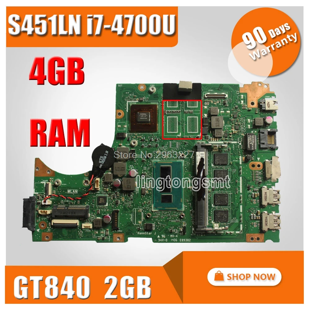 For ASUS S451 S451L V451 V451L S451LN S451LB Laptop motherboard REV2.1 i7-4700u GT840M mainboard 60NB05D0-MB1211 tested