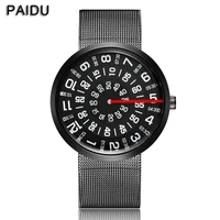paidu fashion unique brand black silver quartz metal mesh band wrist watch mens boy turntable dial digital gift wristwatches