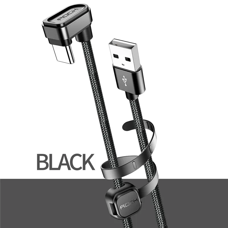 Black 1 ROCK usb type-C кабель игровой кабель для samsung Galaxy S9 S8 Plus Note 8 C шнур 2.1A Быстрая зарядка type-C кабель для синхронизации данных - Цвет: Black 1