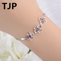 cute crystal clover flower bracelet women jewelry high grade silver 925 sterling bracelets girls lady summer hand accessories