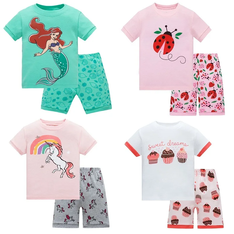 2021 Летняя детская пижама с рисунком из мультфильма комплекты одежды для девочек