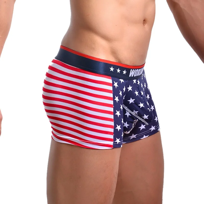 Удобные Модальные хлопковые трусы боксеры в полоску со звездами мужское нижнее