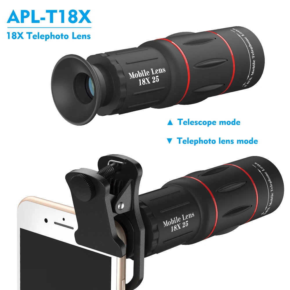10pcs/lot APEXEL phone camera lens 18X Telescope Telephoto 18x25 Monocular for iPhone Samsung android ios smartphones | Мобильные
