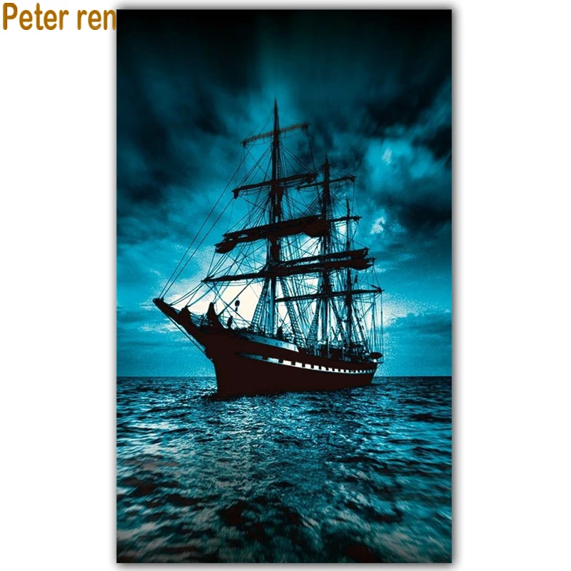 

5D Diamond painting cross stitch diamond embroidery landscape Square/Round diamond Mosaic Rhinestone Sailboat at sea dark clouds