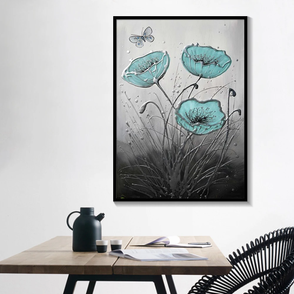 Nordic Черный и белый Дейзи лотоса плакат печати настенные Цветочные живопись на