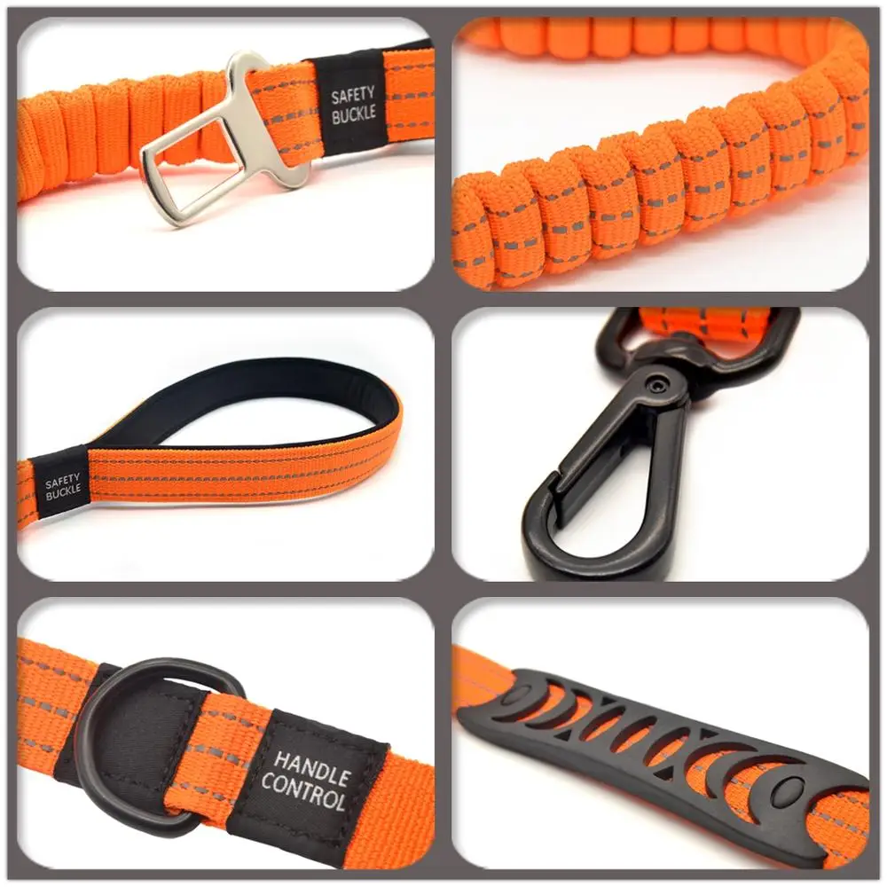 Банджи поводок для собак анти-шок питомцев Светоотражающий с ремнем