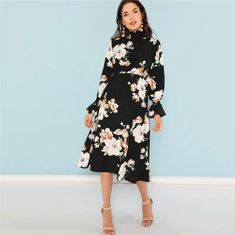 SHEIN Нарядное Платье С Цветочным Принтом Для Девочек, Платье С Длинным Рукавом