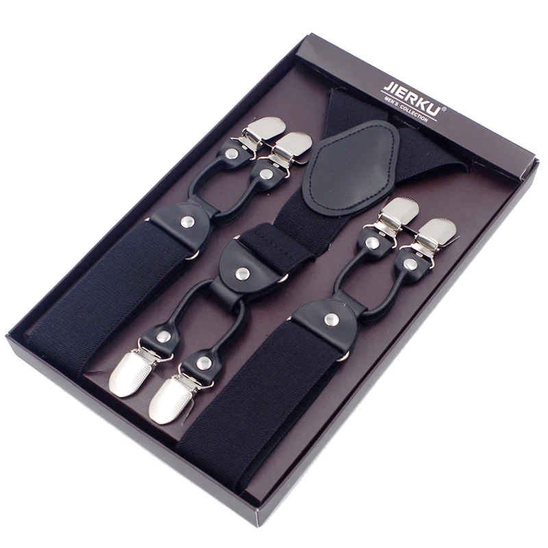 Подтяжки мужские кожаные черные винтажные повседневные 6 зажимов 3 5 х 120 см |