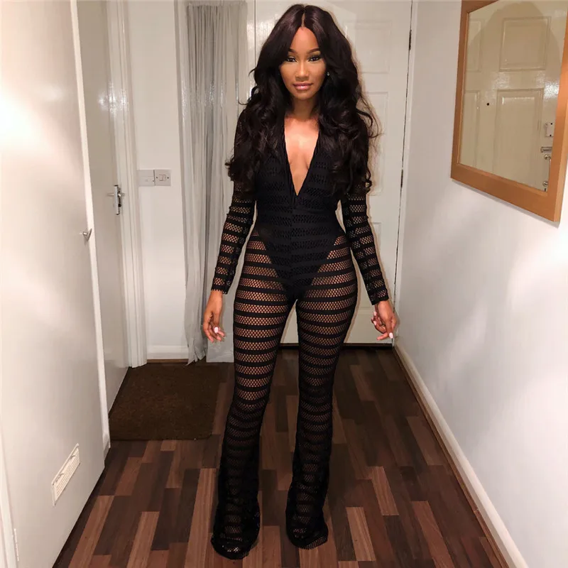 Сетчатый кружевной комбинезон для женщин 2018 сексуальный глубокий v образный