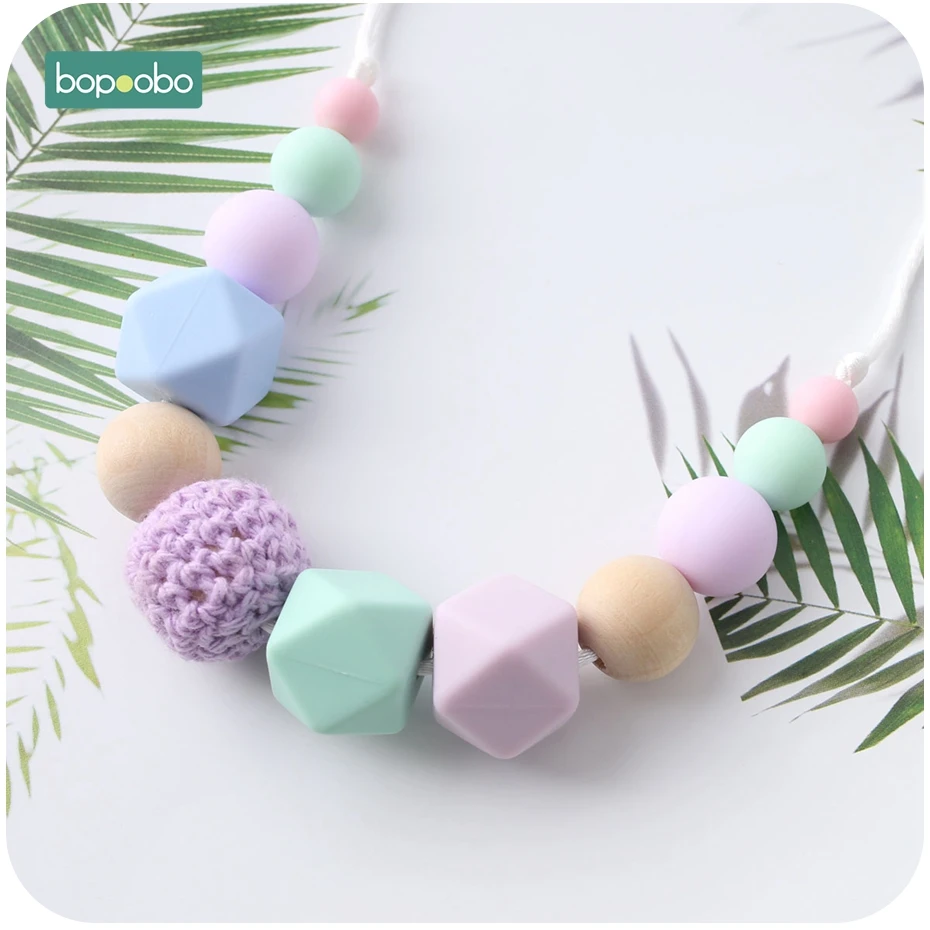 Bopoobo-collar de silicona para dentici&oacute;n de beb&eacute;, cuentas de silicona de grado alimenticio, juguetes hexagonales para beb&eacute;, mordedor sin BPA, 1 ud.-2