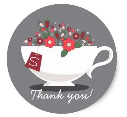 

1.5inch Teacup Coral Floral Monogram Thank You Sticker