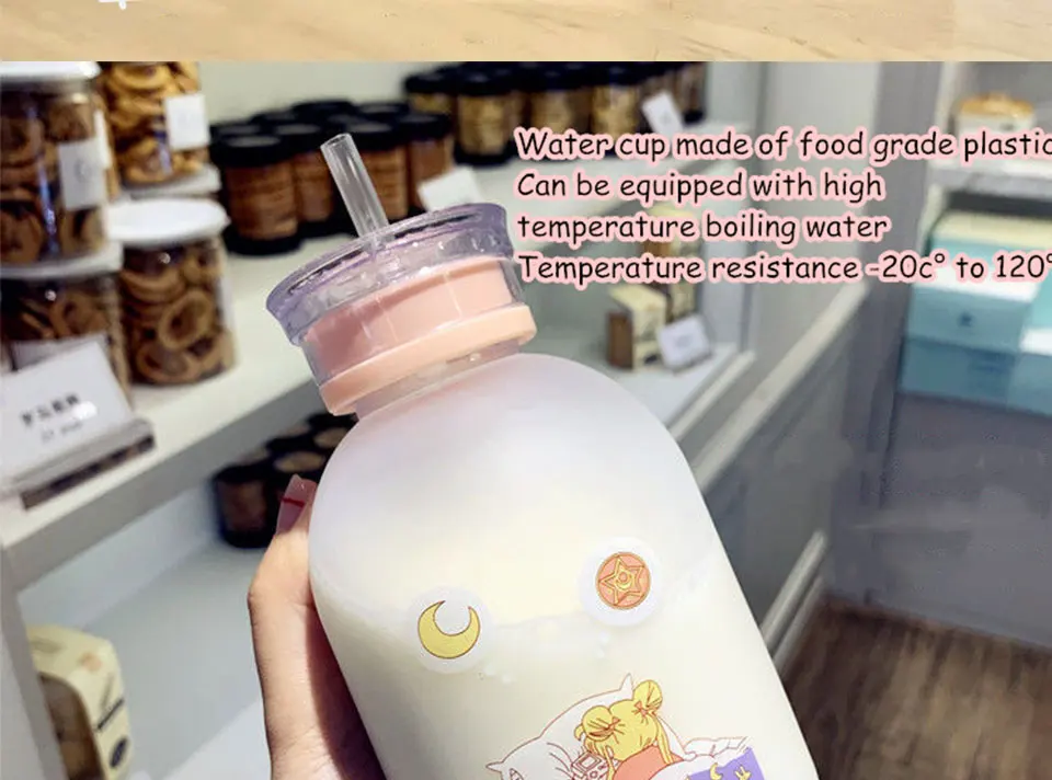 RUIDA Сейлор Мун прозрачная пластиковая бутылка для воды Мультяшные матовые бутылки для воды герметичная посуда для напитков Милая Студенческая Подарочная чашка для девушек