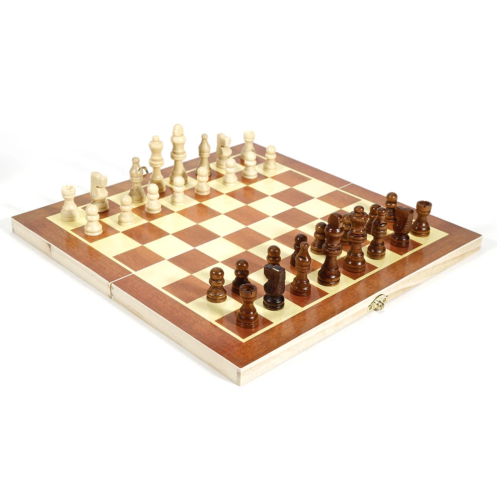 

Ourpgone New International Chess Checkers Folding Magnetic High-grade Wood Grain Board Chess Game English Version Three Sizes