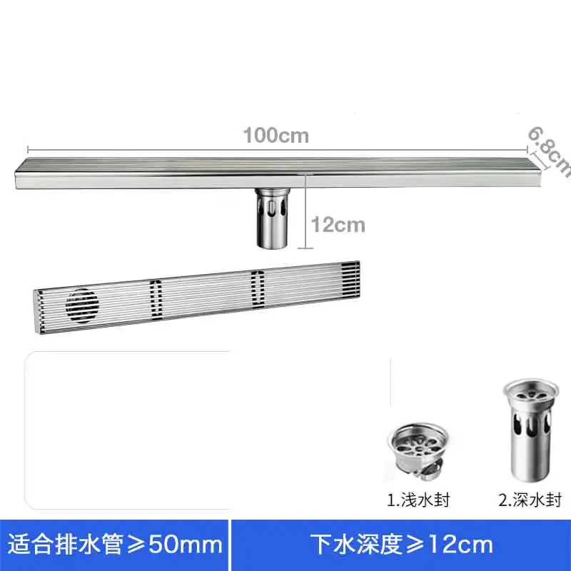 C-100x6.8 Bagnolux 600/700/800/900/1000 мм Высокое качество квадратный 304 Нержавеющая сталь Длинные Линейный напольная Решетка отходов Слив в ванной - Цвет: C-100x6.8