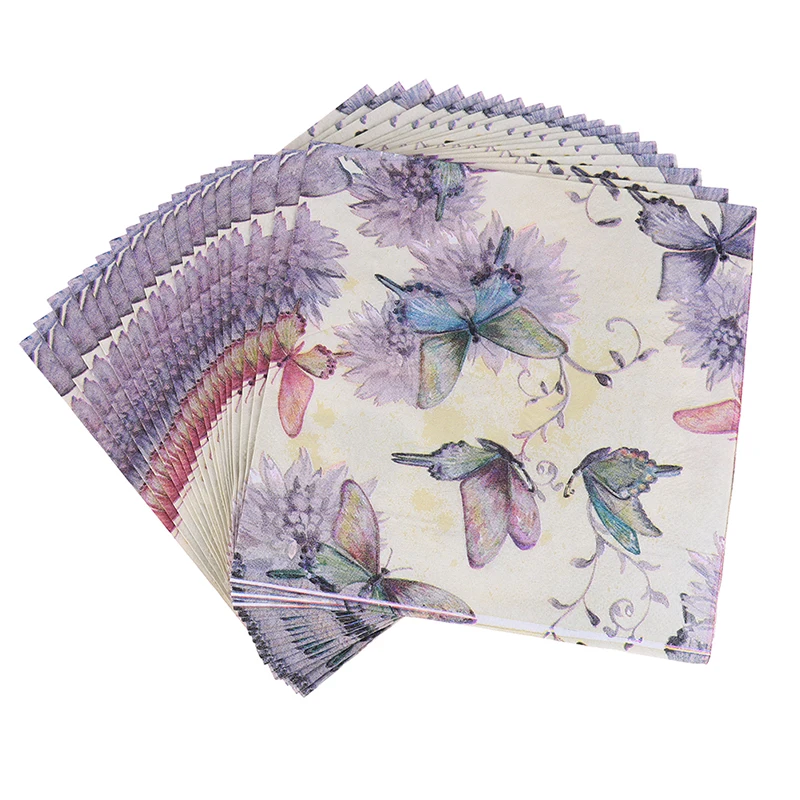 

20pcs/set 33cm*33cm Soft Decoupage Butterfly Cow Flower and Bird Napkins Decor Festive & Party Paper Tissue Decoration