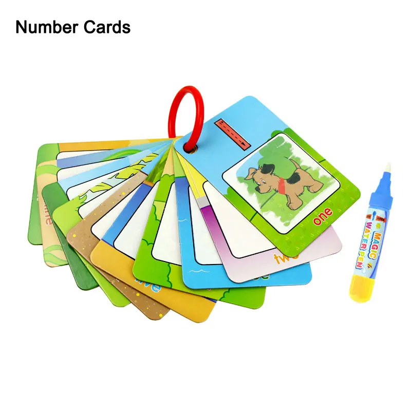 Number card 1 pen Новая волшебная карточка для рисования, водяная карточка для рисования, Детская обучающая цифра/цвет/форма на английском языке, 8/10 шт. с 1 водной ручкой, игрушка-раскраска - Цвет: Number card 1 pen