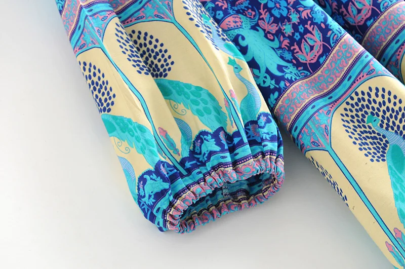 Boho шикарное летнее винтажное короткое платье с цветочным принтом павлина