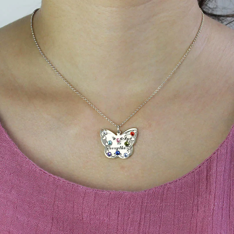 Оптовая продажа ожерелье мамы с камнем-бабочкой по месяцу рождения Серебряный