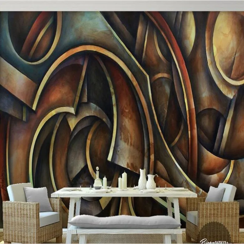 beibehang made large frescoes retro do old gray metallic texture dynamic lines color blocks abstract background wall wallpaper |