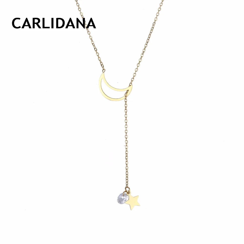 Для женщин Neckalce Нержавеющая сталь Звезда Луна Подвески золото Цвет звено цепи