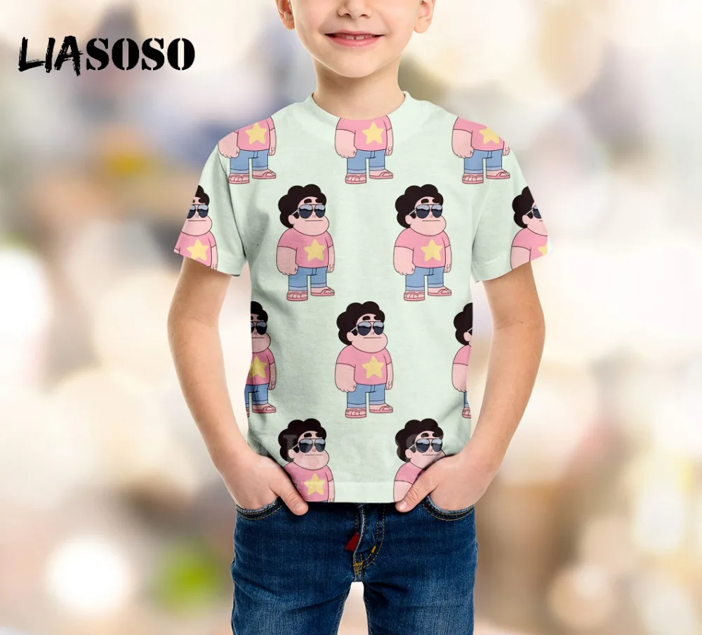 LIASOSO Новая детская одежда 3D принт мультфильм аниме Стивен Вселенная футболка Детский свитер для мальчиков и девочек пуловер с короткими рукавами B028