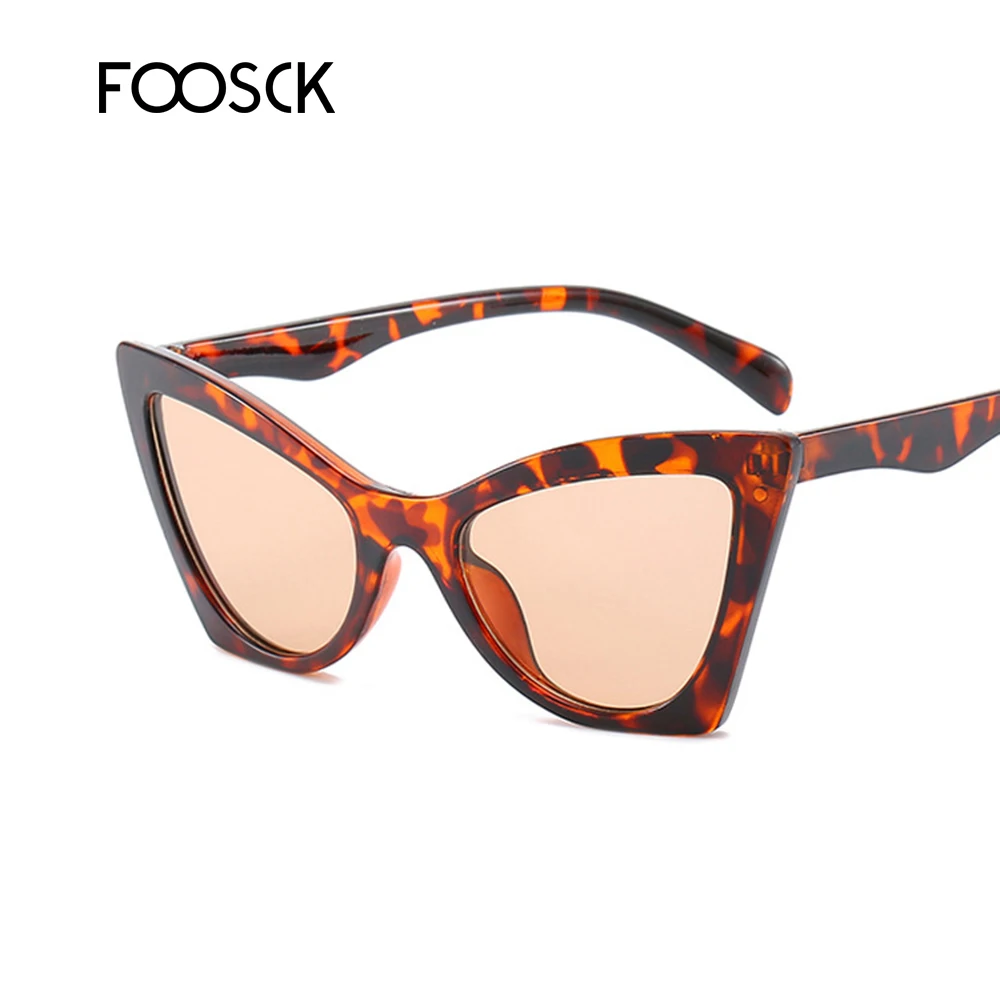 FOOSCK, женские модные солнцезащитные очки кошачий глаз, повседневные, женские, кошачий глаз, Ретро стиль, солнцезащитные очки, UV400 - Цвет линз: C4LeopardBrown