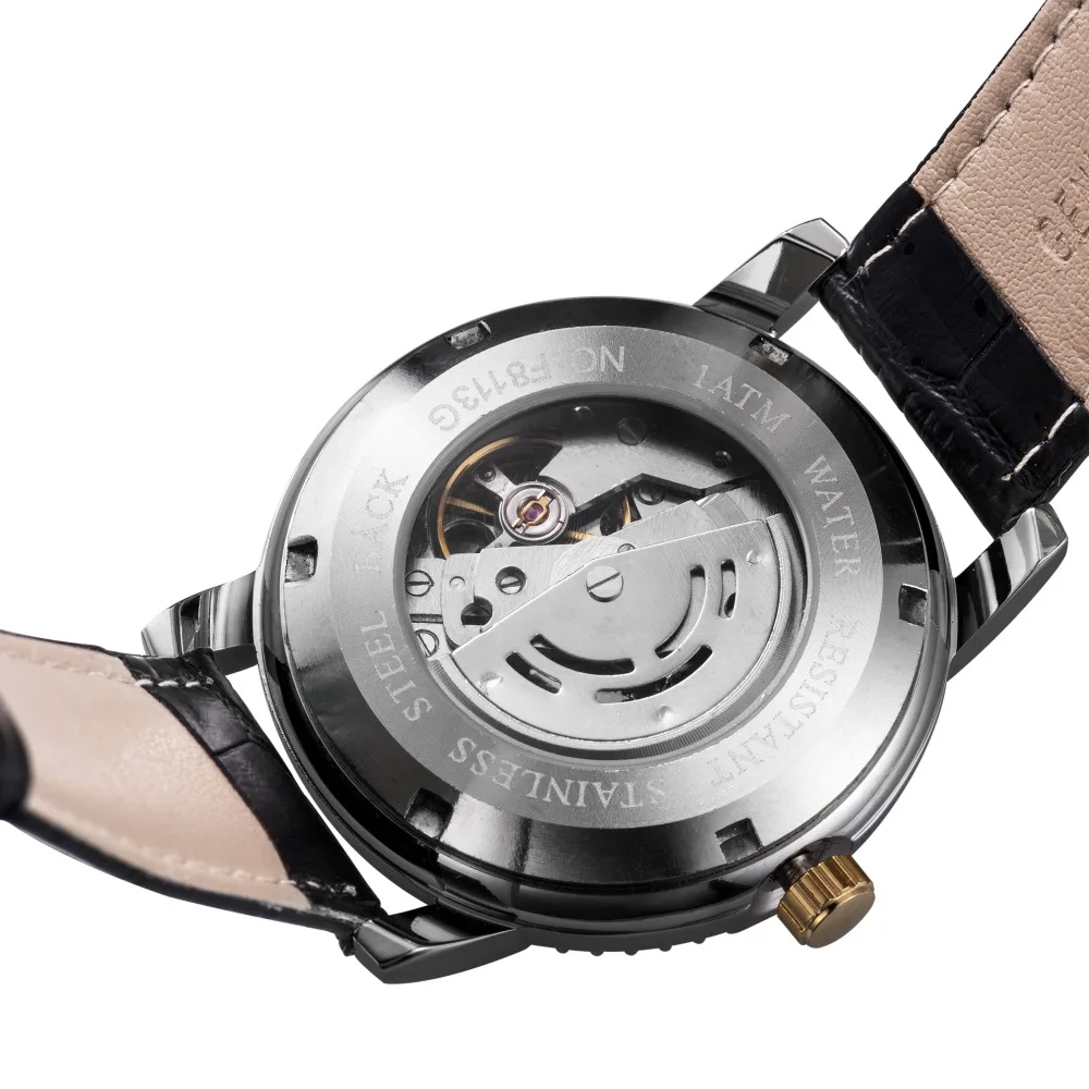 Men Leather Strap Automatic Mechanical Watches Auto Date Display Second Hand Fashion Analog Wrist Watch | Наручные часы