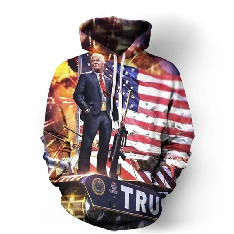 Новая мода для мужчин и женщин Американский король Трамп 3d печать толстовки пуловеры осенний спортивный костюм свободные тонкие толстовки