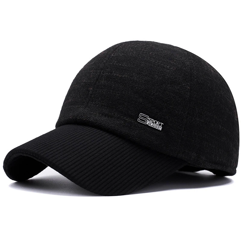 Зимние мужские шерсть в полоску Бейсбол Кепки s Теплый Сгущает Шапки с наушники