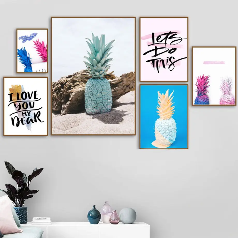 

Beach Colorful Pineapple Landscape Wall Art Canvas Painting Nordic Posters And Prints Wall Pictures For Living Room Wall Decor