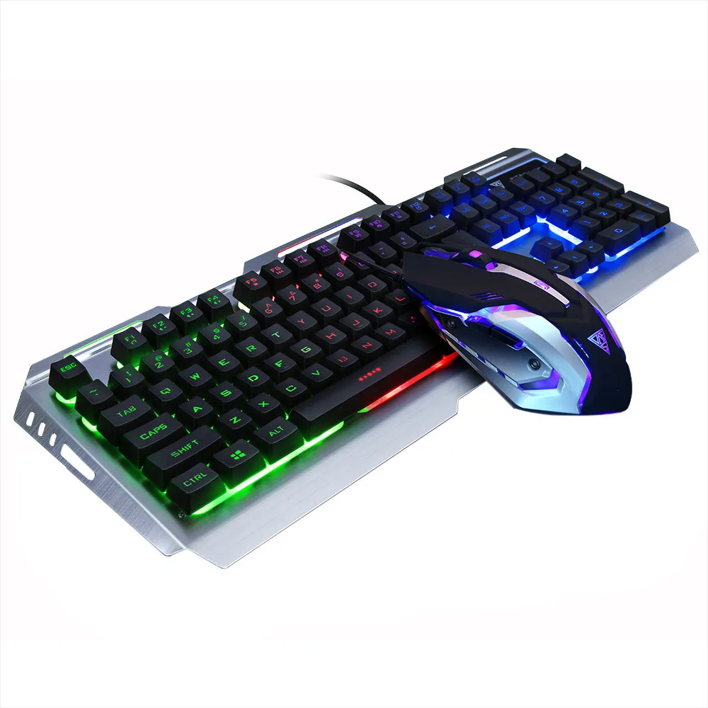 Silver Игровая клавиатура Механическая клавиатура и мышь V1 104 ключ USB проводной RGB светодиодный Backl геймерская мышь и клавиатура Комплект для дома и офиса - Цвет: Silver