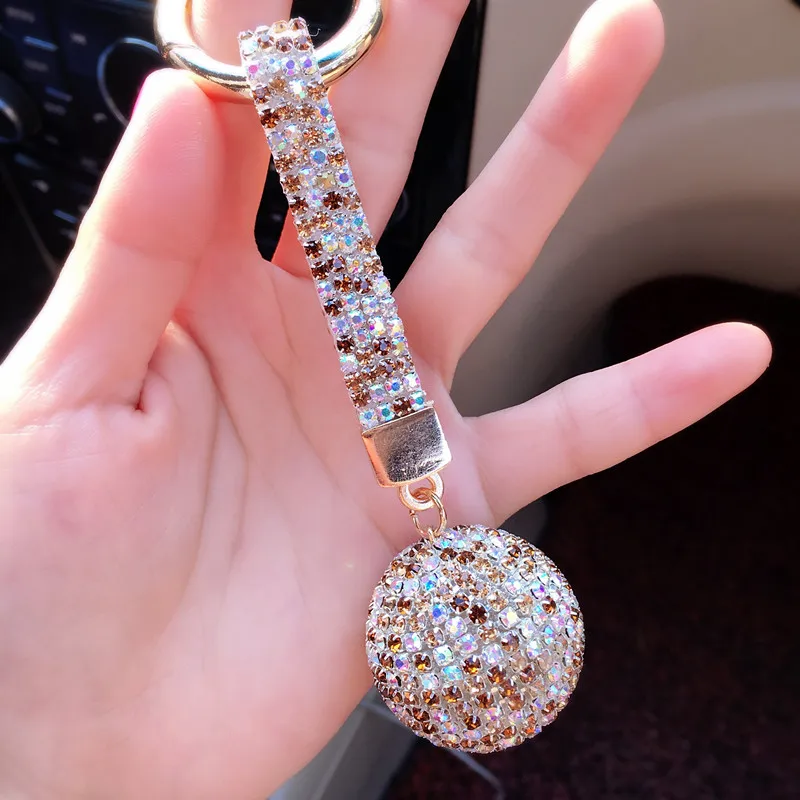 Fashion Cute Crystal Rhinestone Keyrings Leather Ball Key Chains Holder Purse Bag For Car christmas Gift Keychains Jewelry | Украшения и