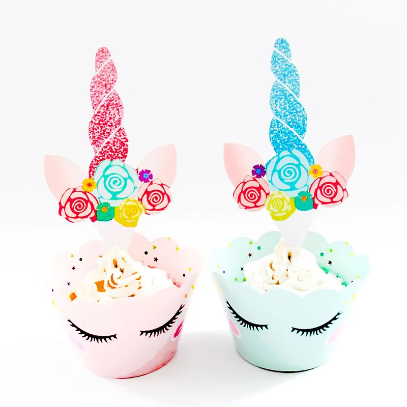 

12set Unicorn Cake Toppers unicorn Cupcake Wrappers wedding Birthday Party Cake Decoration Baby Shower Unicorn Party Supplies