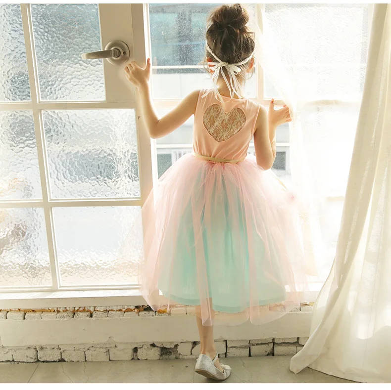 2018 Summer Back Lace Heart Dress Girls Princess Puffy Dresses Boutique Costume Pink Wedding 3-9yrs 18PCW0047 | Детская одежда и