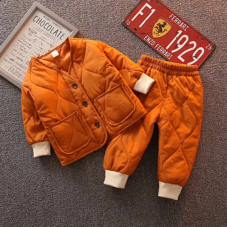 2019 Winter New Arrival korean style cotton clothing sets pure color fashion thickened suit for cute sweet baby girls and boys | Детская