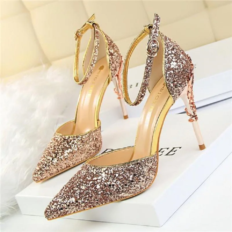 

LAKESHI Hot New Ladies Shoes Women Ankle Buckle Women Sandals Fashion Carved Hight Heels Wedding Shoes Shallow Pumps Women Shoes