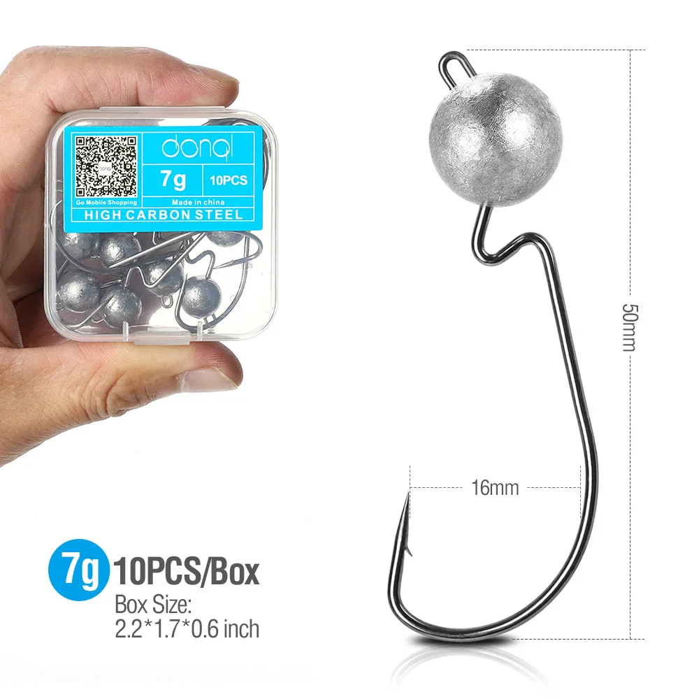 7g 10pcs DONQL 5/10 шт. широкая заводная рукоятка офсетная печать свинцовый крючок для рыбалки Jig Head рыболовный крючок для Мягкая приманка в виде червей 3,5g-14g колючий карп рыболовные крючки - Цвет: 7g 10pcs