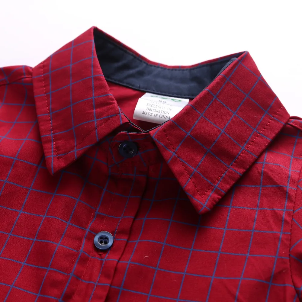 2019 New Baby Boy Clothing Set Gentleman Suits Long Sleeve Red Plaid Shirt with Bow Tie+Suspenders Pants Kids Casual Outfit | Детская