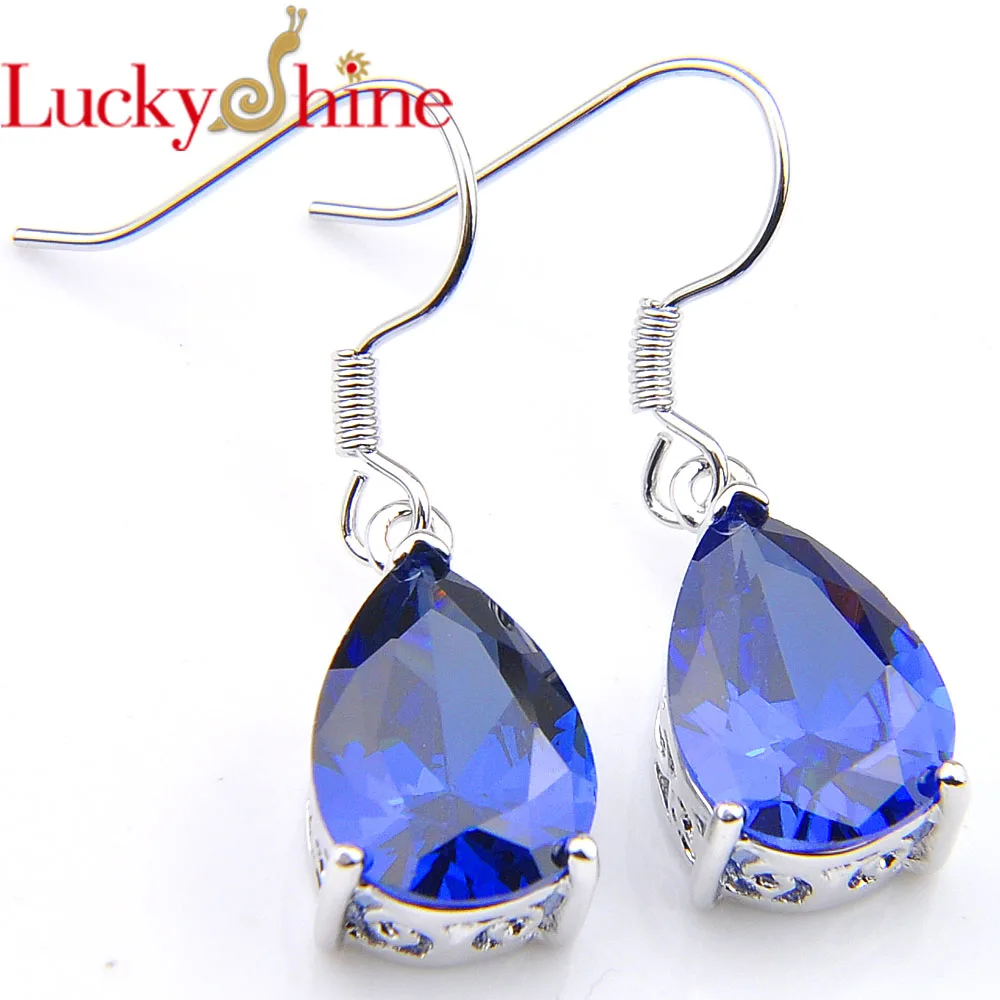 

LuckyShine Delicate Women Drop Earrings Blue Zircon Gems Sliver Earrings Wedding Party Earrings Holiday gift