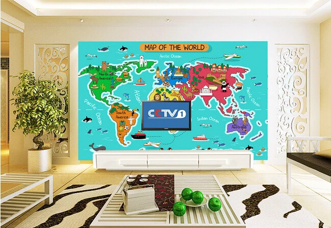 Обои на заказ для младенцев мультяшная карта мира фрески мальчиков и девочек