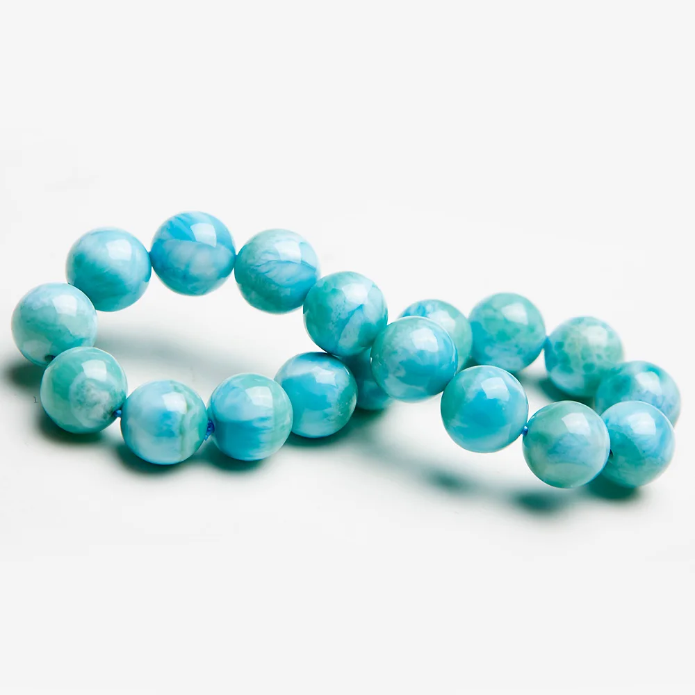 11mm Natural Larimar Blue Beads Bracelet From Dominica Gemstone Healing Stretch Water Pattern AAAAAA | Украшения и аксессуары
