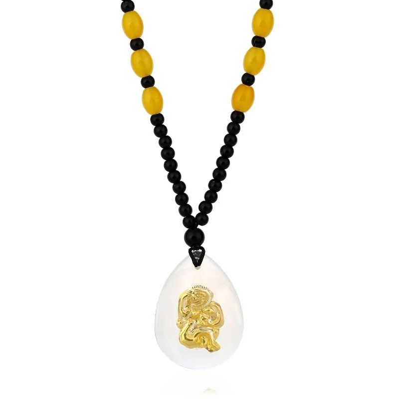 Monkey 12 символических животных YellowJade Lucky 12 Китайский Зодиак ожерелье ювелирные изделия рождения год памяти подарки на день рождения для мужчин женщин - Окраска металла: Monkey