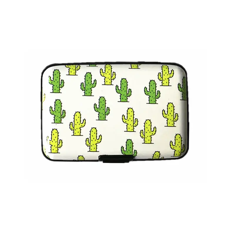 cactus Фиолетовый 1 шт. перо RFID унисекс держатель для карт алюминиевый бизнес-держатель для карт милый мультфильм ID карта кошелек Чехол tarjetero mujer - Цвет: cactus