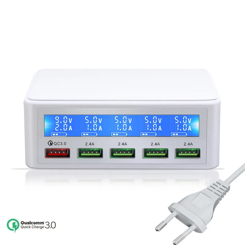 Быстрая зарядка 3,0 Смарт 5 портов USB зарядное устройство для телефона светодиодный дисплей быстрое зарядное гнездо питания адаптер полоса станция для iPhone SAMSUNG