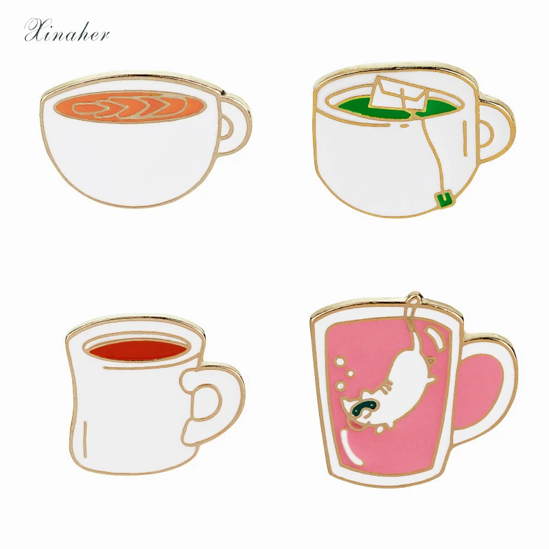 XINAHER 1 шт. Значки для кофейной чашки с рисунком кота брошки пуговицы заколки