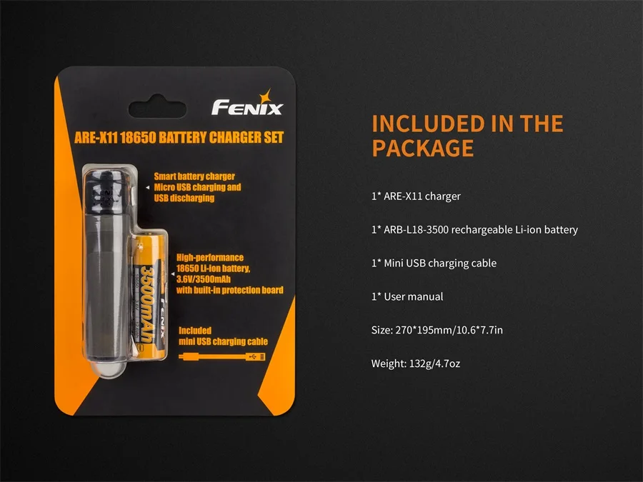 

2018 New Fenix ARE-X11 CHARGING KIT USB charging ARB-L18-3500 18650 Li-ion battery