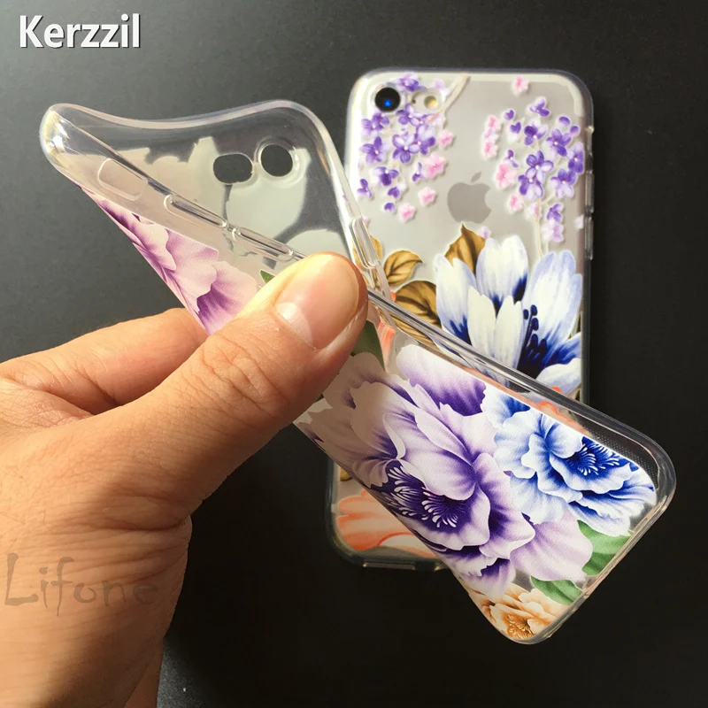 Kerzzil для iPhone 6 7 Plus Clear ТПУ Цветы Телефон чехол 6S задняя крышка красивый пион мягкие