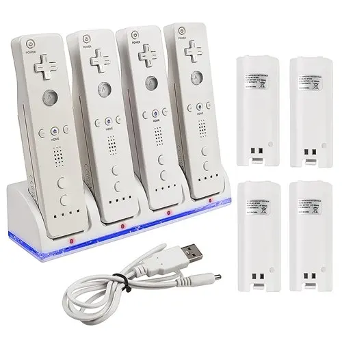 Профессиональная док-станция для зарядки аккумуляторов Wii + 4 перезаряжаемых