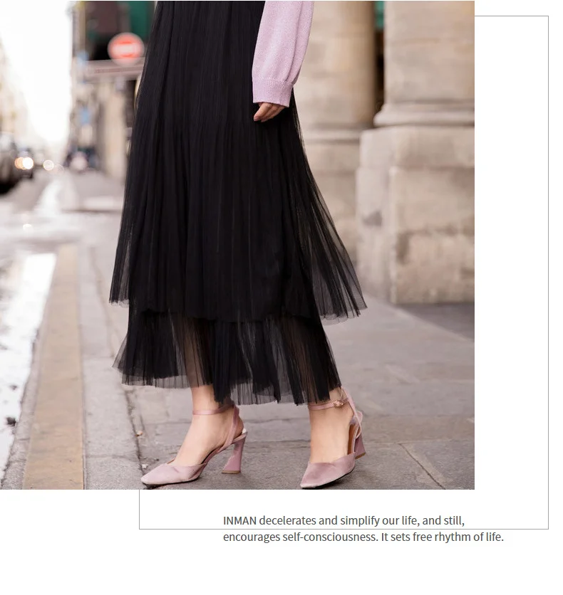INMAN Spring New Arrival High Waist Slim Retro Literary Double Layer Gauze Women A-line Skirt